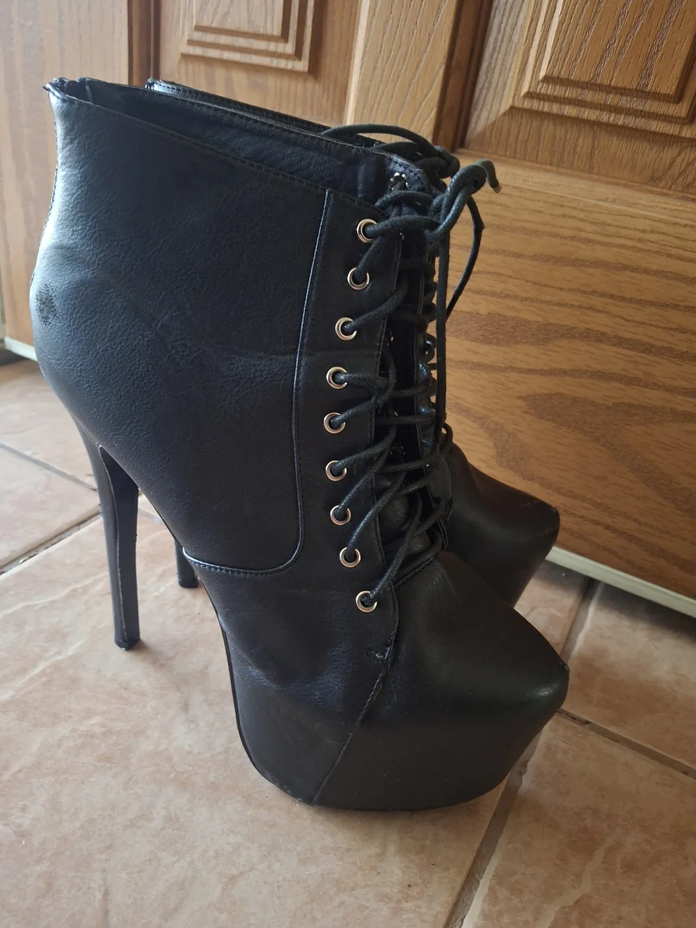 Women's Black Lace-Up Platform Ankle Booties
